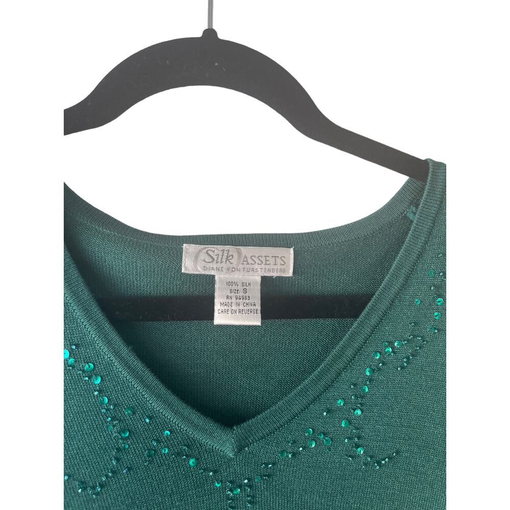 Diane Von Furstenberg Vtg Small 100% Silk Sequin Top Fairy‎ Fitted Elena Gilbert